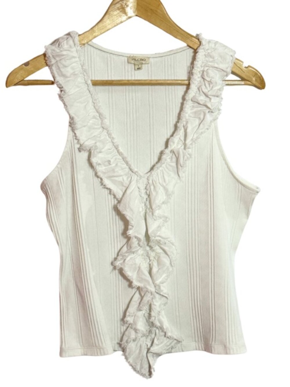Pilcro Anthropologie Ruffle Ribbed Tank Top Cotton Linen Size L